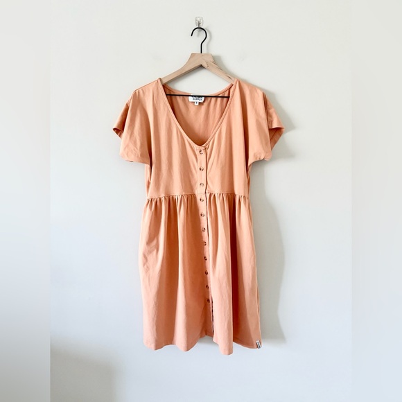 Known Supply Cotton Short Sleeve Button Down Dress in Light Orange Size - S - Picture 1 of 7